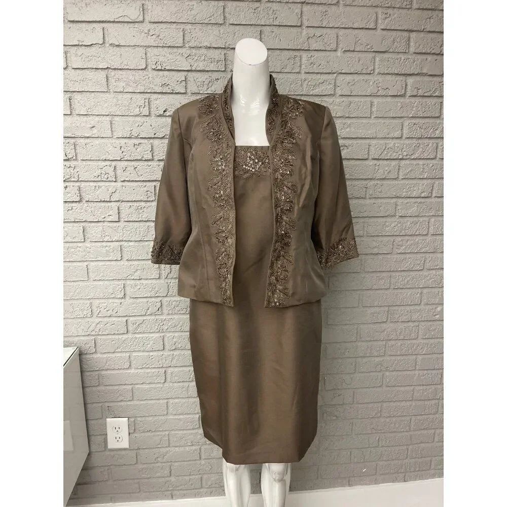 Alex Evening Women Embroidered Beaded Mother of the Bride Dress Jacket Size 8P